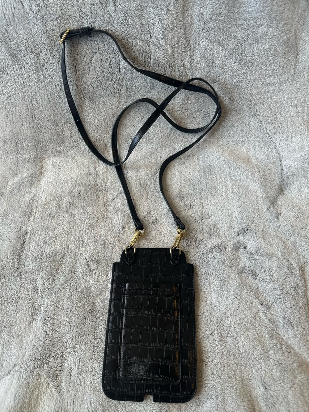 Charming Charlie Black Croc-Embossed Crossbody Phone Bag